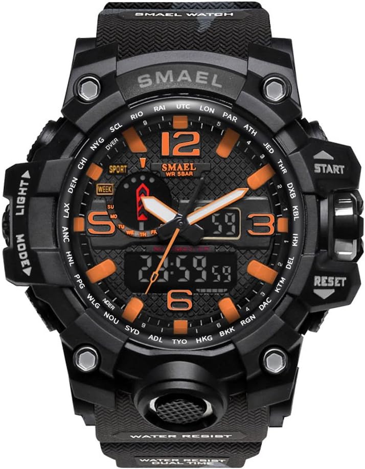 Men's Sports Analog Digital Quartz Military Watch Waterproof Multifunctional Large Dial Wrist Watch for Men (Black Camouflage)