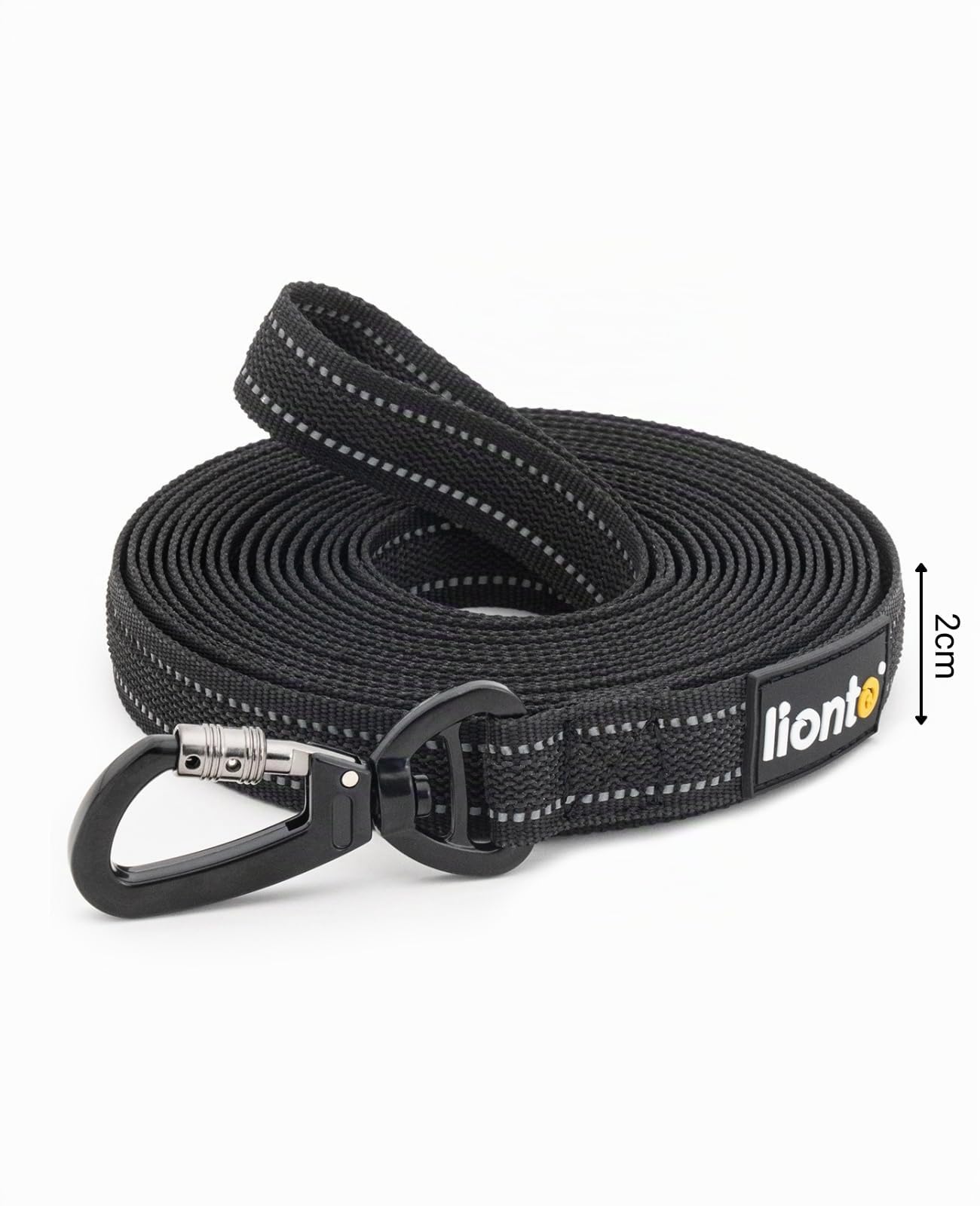 lionto Correa de Arrastre, 5 m, Correa engomada con Lazo de Mano y mosquetón metálico de 360° con Cierre de Seguridad, Correa Reflectante para Perros, Nylon Resistente a la Intemperie, Negro