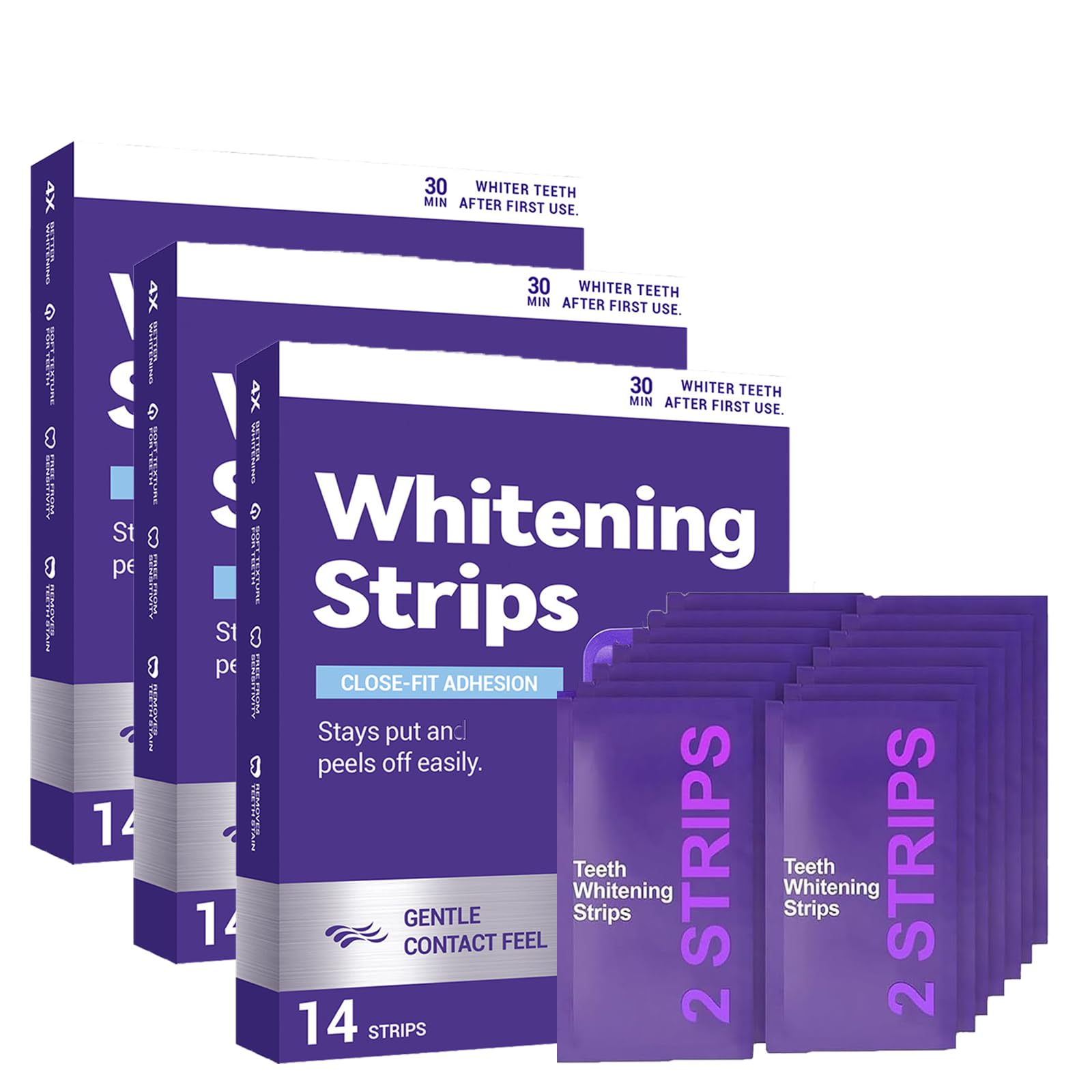 Dent Teeth Whitening Strips, Purple Whitening Strips Help Reduce Surface Stains, Easy Daily Oral Care Whitening Treatment for Adults Bright Smile Dental Care (3 Box)
