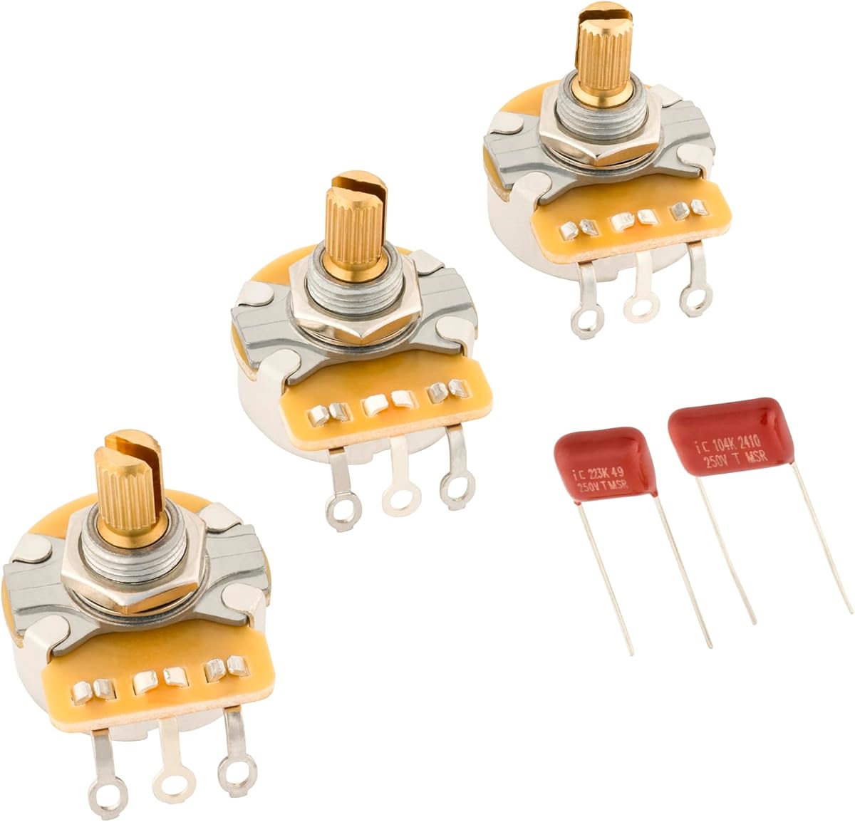 Stratocaster Split Shaft Potentiometer and Capacitor Kit, 3-Pack
