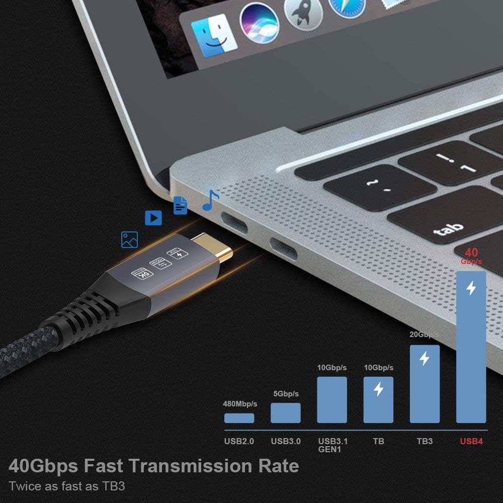 CABLEDECONN USB4 Compatible with Thunderbolt 4 1.2M 4FT 8K 5K Extension Cable M/M USB-C 8K@30Hz 5K/4K 60Hz Video 40Gbps Data Transmissions Rate 20V 5A 100W Power Delivery