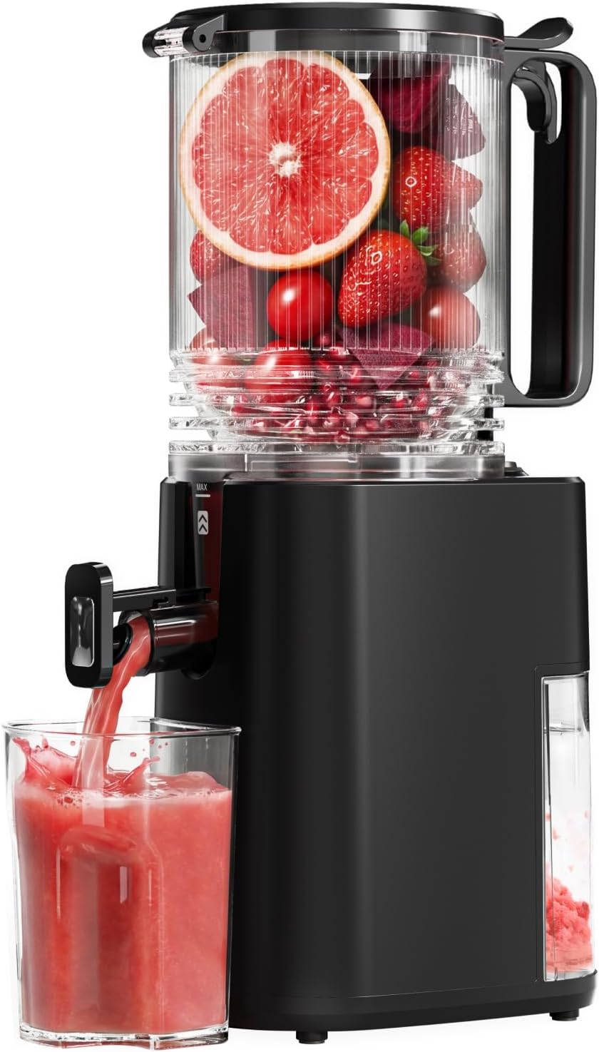 Cold Press Juicer, 5.5" Wide Feed Chute Juice Machine, High Juice Yield, Slow Masticating Juicer for Whole Vegetables & Fruits, Black