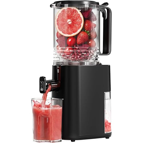 Cold Press Juicer, 5.5inch Wide Feed Chute Juicer Extractor Machine, Slow Masticating Juicer for Whole Vegetables & Fruits, Black