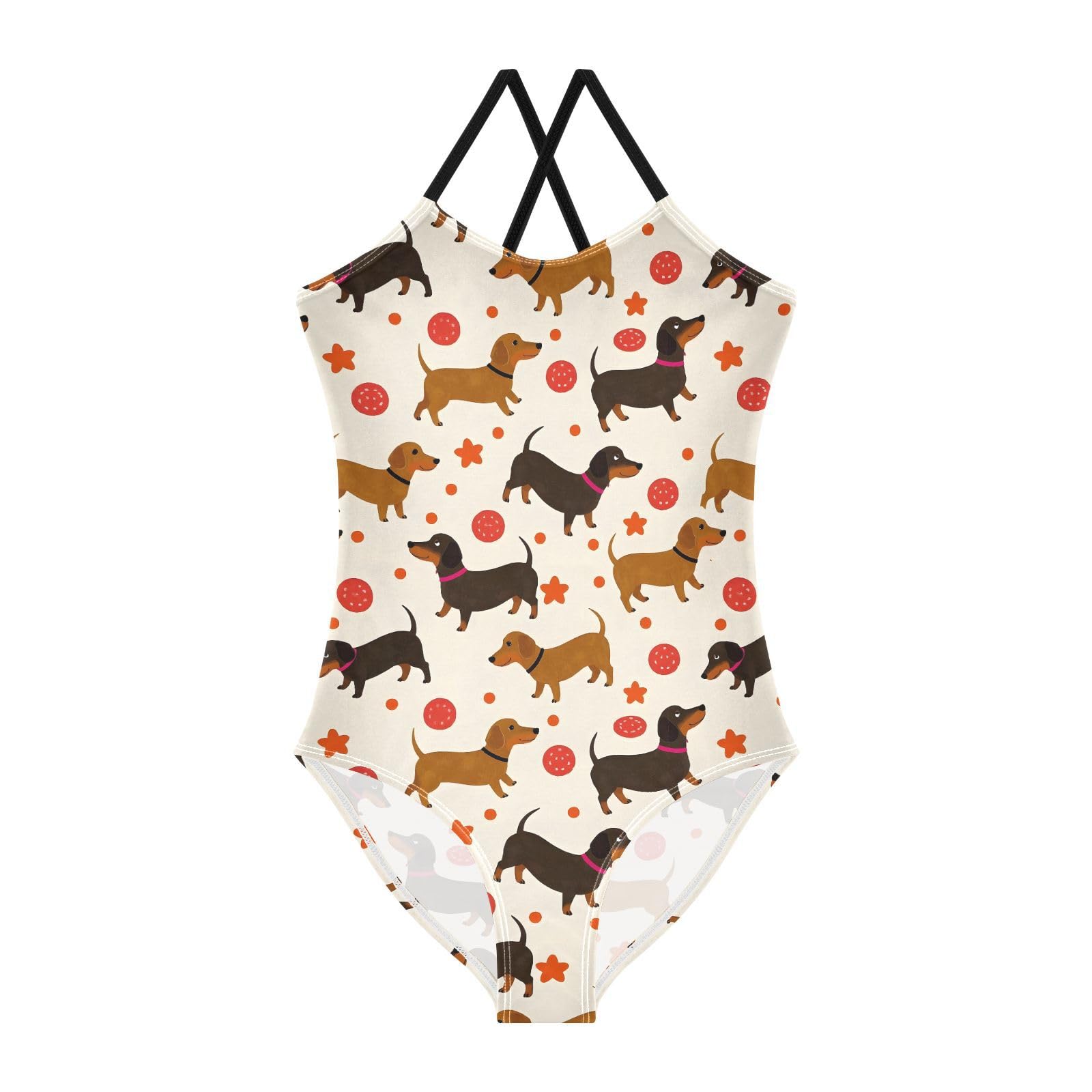 ALAZA Dachshund Dog Puppy Animal Girls Swimsuit Bathing Suit Beach Swimwear One Piece 7-8T Multicolor