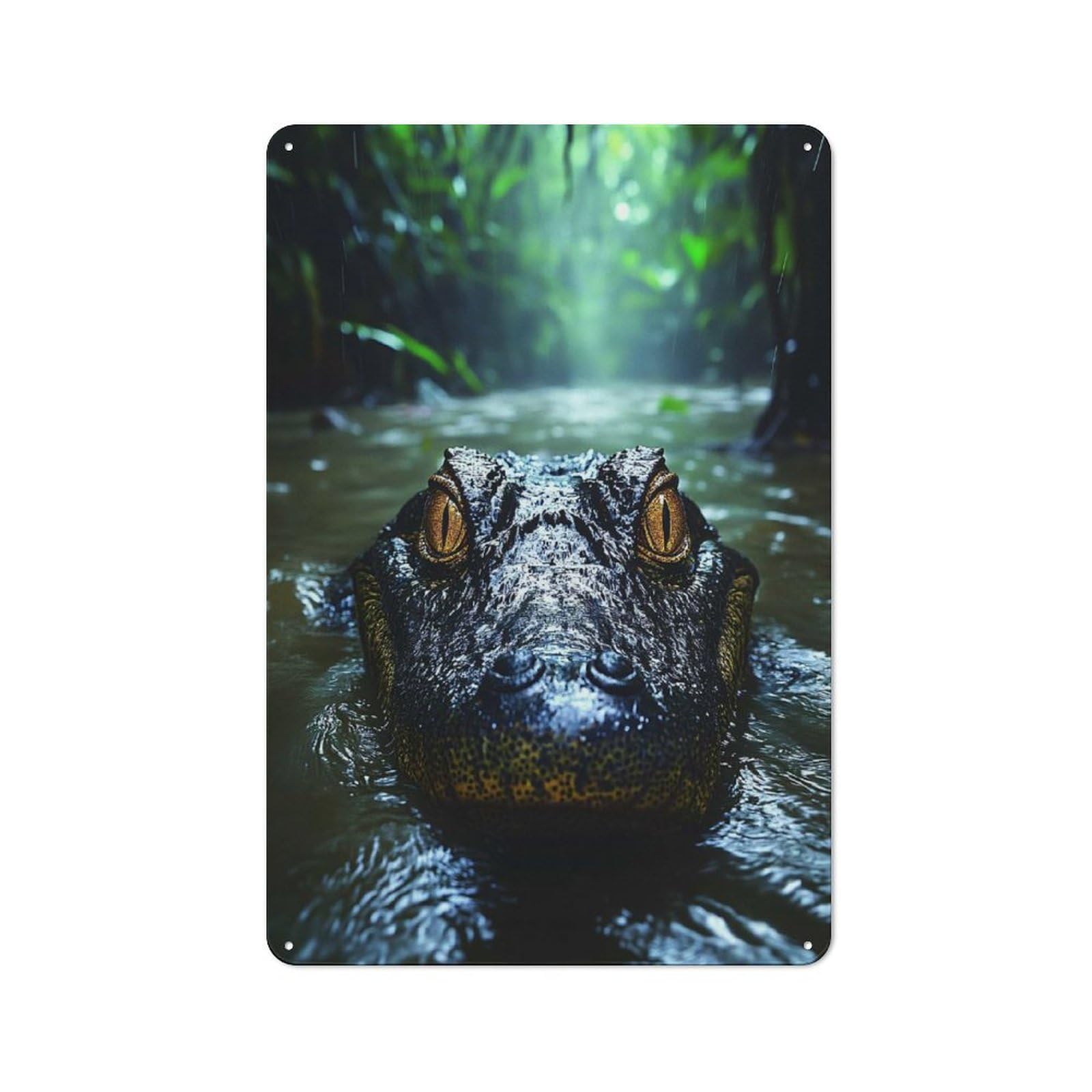Junmoney Style-5 Alligator In The River Modern Vintage Metal Wall Decor 30X20cm, Tin Sign For Hobby Room, Office, Lounge Or Living Room