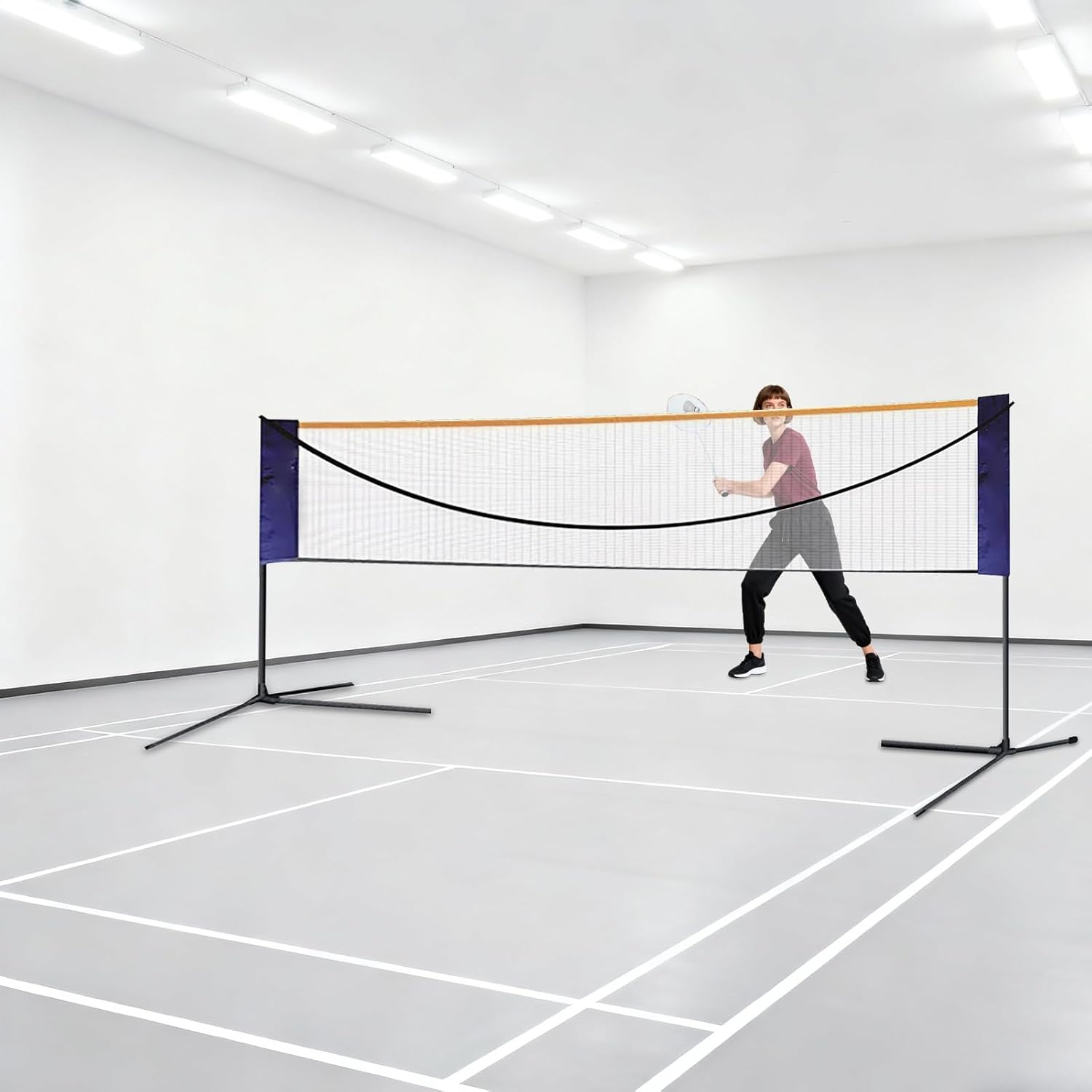 LOYALHEARTDY Simple Folding Badminton Net Frame, 6.1M Portable Standard Badminton Net Set Double Court Volleyball Tennis Outdoor for Indoor Outdoor Courts Backyards and Beaches