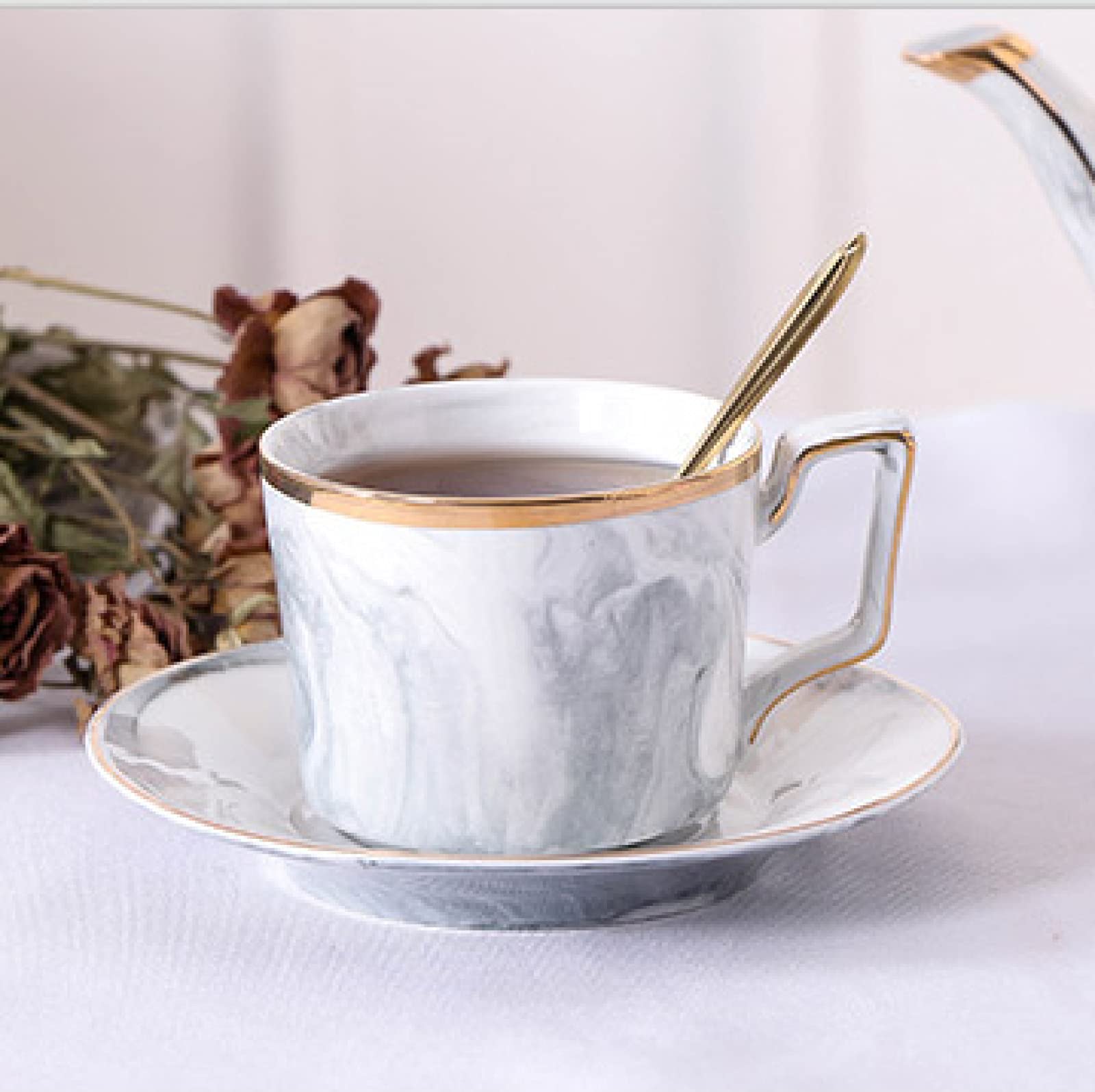 zestaw do herbaty, 15 sztuk porcelanowe zestawy do herbaty zestaw dla dorosłych filiżanki i spodki kawy ślubny serwis herbaciany z cukiernicą, dzbanek na mleko, śmietankę(Grey)