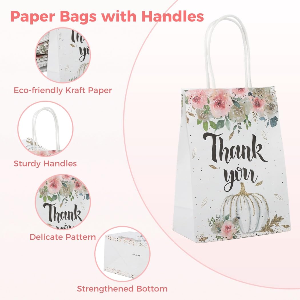 60 bolsas de regalo de papel pequeñas, 8.1 x 5.8 x 3.1 pulgadas, bolsas de papel kraft blancas con asas, bolsas de agradecimiento para regalos de fiesta de cumpleaños, despedidas de soltera, eventos y