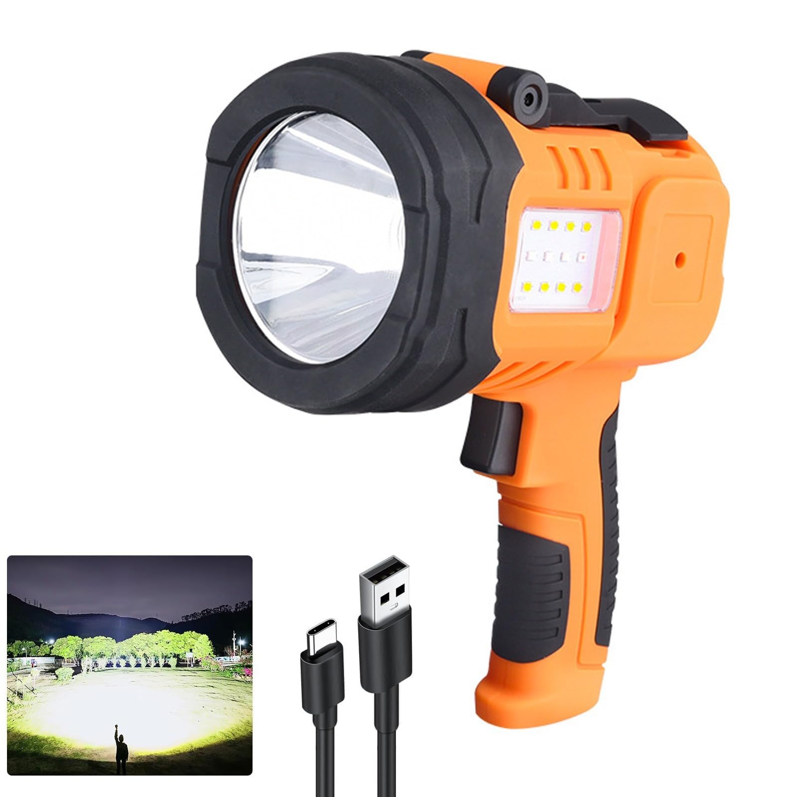 Potente linterna recargable, 1000.000 lúmenes, foco de mano de caza, portátil, superbrillante, linterna de trabajo impermeable para camping, vela, emergencia al aire libre, caza
