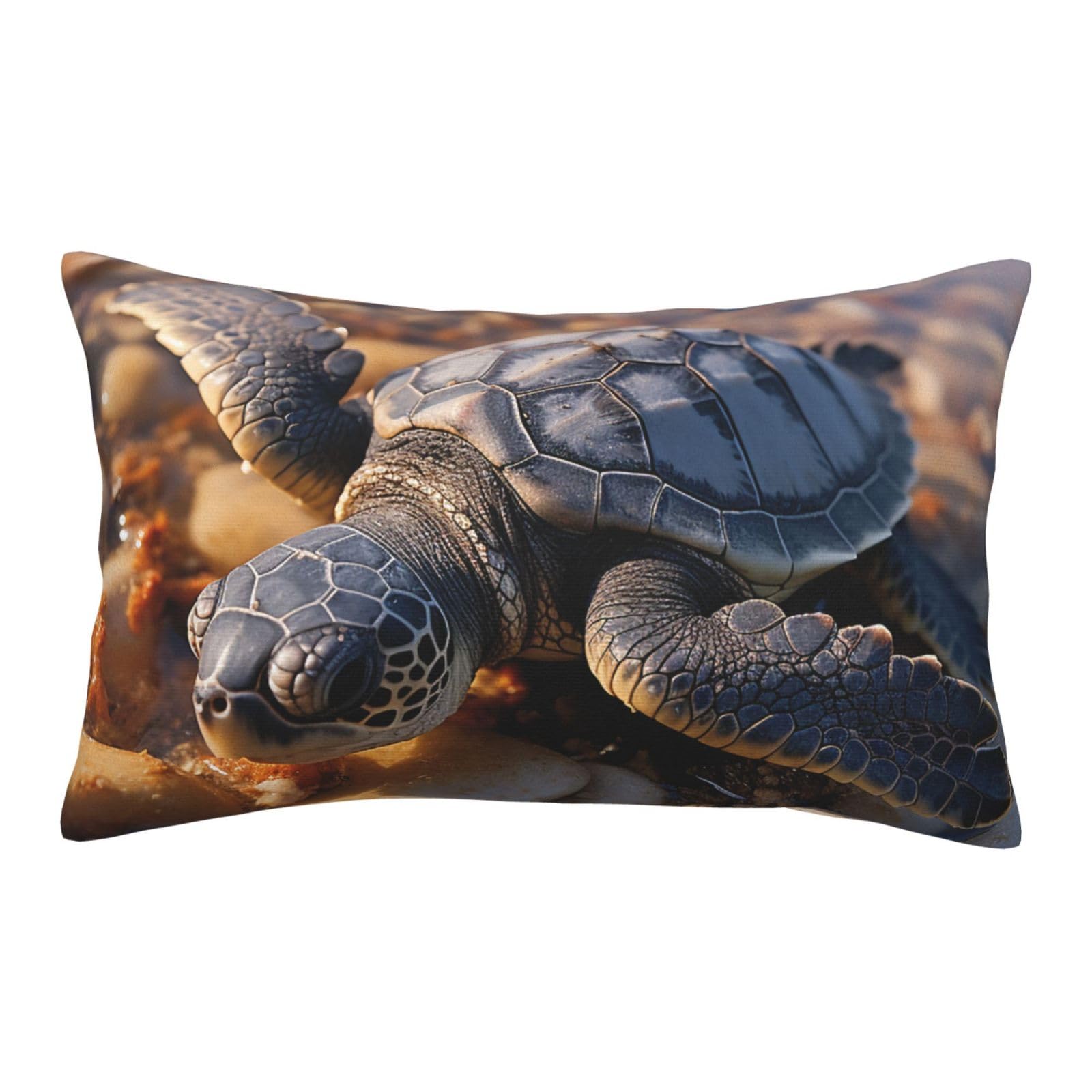 Velvet Pillowcases 14"x20" Ultra Soft Breathable Pillow Cases, Luxury Fuzzy Throw Pillow Covers with Zipper, Cute Sea Turtle Crawled on The Beach Pillow Shams Decorative Cushion Cases for Couch