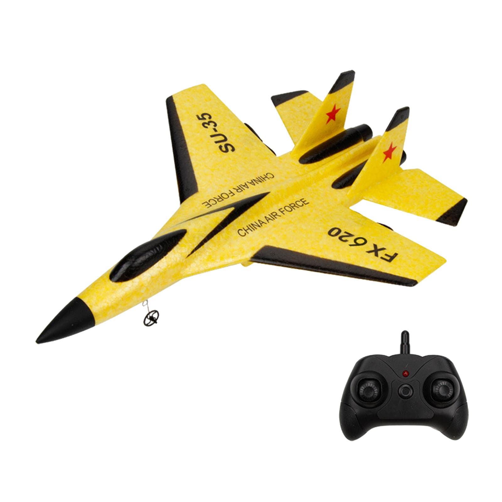 Avión RC de Espuma Modelo Planeador Avión Controlado por Radio Juguete de Fija y Mando a Distancia Material Flexible y Resistente a Caídas, Amarillo