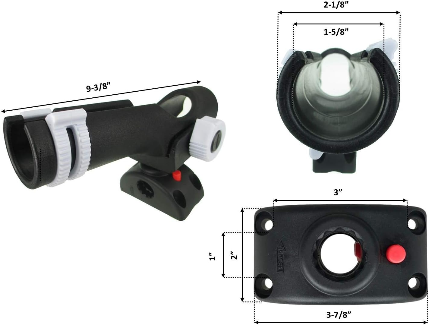 Pactrade Marine 2pcs Adjustable Fishing Rod Holder 7/8"-1" Side Deck Mount Lock