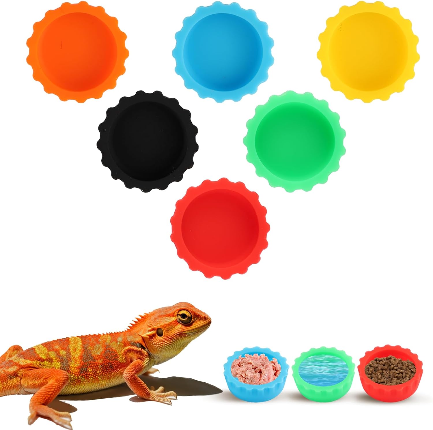 12PCS Colorful Gecko Dish, Silicone Crawling Pet Food Cups Reptile Dish, Small Reptile Feeding Dish/Gecko Tank Cups Accessories for Hermit-Crab, Gecko Food and Water Feeding Cups