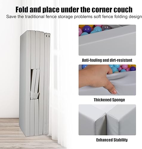 Miniatura 5 de TRENDBOX Piscina de bolas de espuma suave súper grande plegable de esponja para gatear, parque infantil, rosa y gris (2-gris)