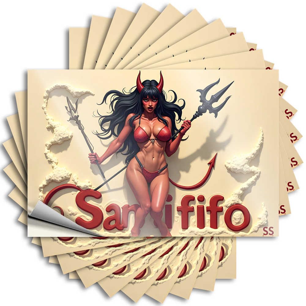 Lettering Sticker Waterproof Custom Stickers, Hard Waterproof Devilish Beauty with Trident: San Fifo's Fiery Portrait for Hydro Flask | Aesthetic Vinyl Decals for Drinking Holiday(8X12CM)