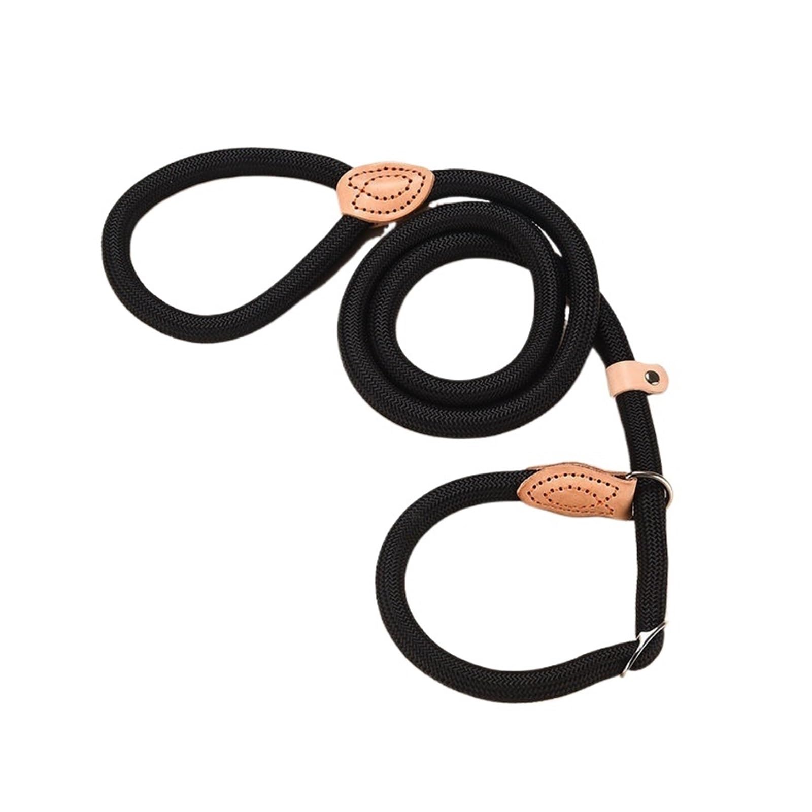 Laisse tressée pour chien moyen et grand chien noir 150cm avec boucle réglable