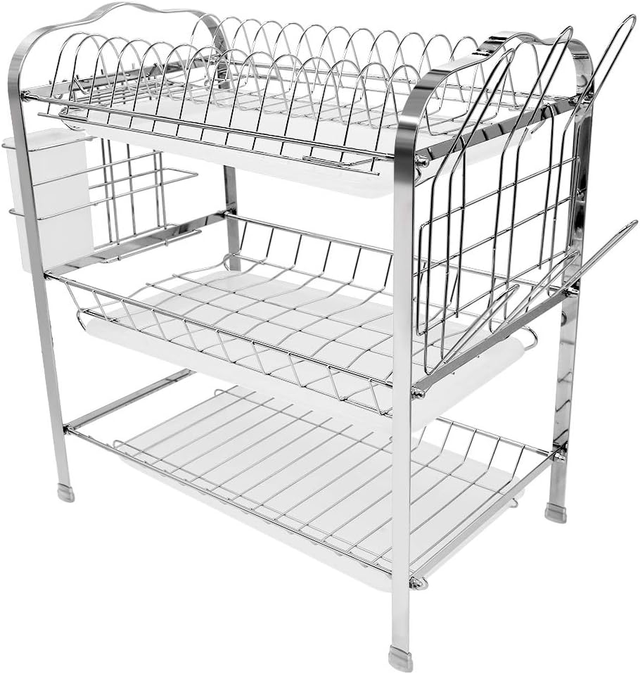 Qienrrae Abtropfgestell 2-stöckig Edelstahl - Großes Geschirr-Abtropfgestell Mit Schale
