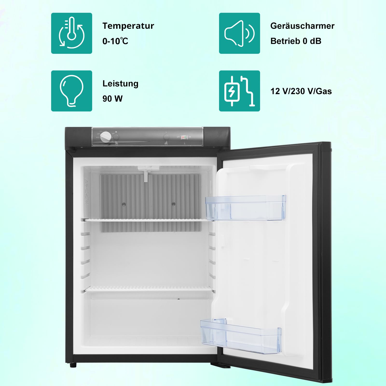 SMETA Camping kühlschrank 12V 230V Gas,Wohnmobil Kühlschrank 60L,Gas Kühlschrank,3 Wege Kühlschrank 60L, Tragbarer Kühlschrank für Wohnmobil, Wohnwagen, LKW, Van, Garage, Cottage, Leiser 0dB