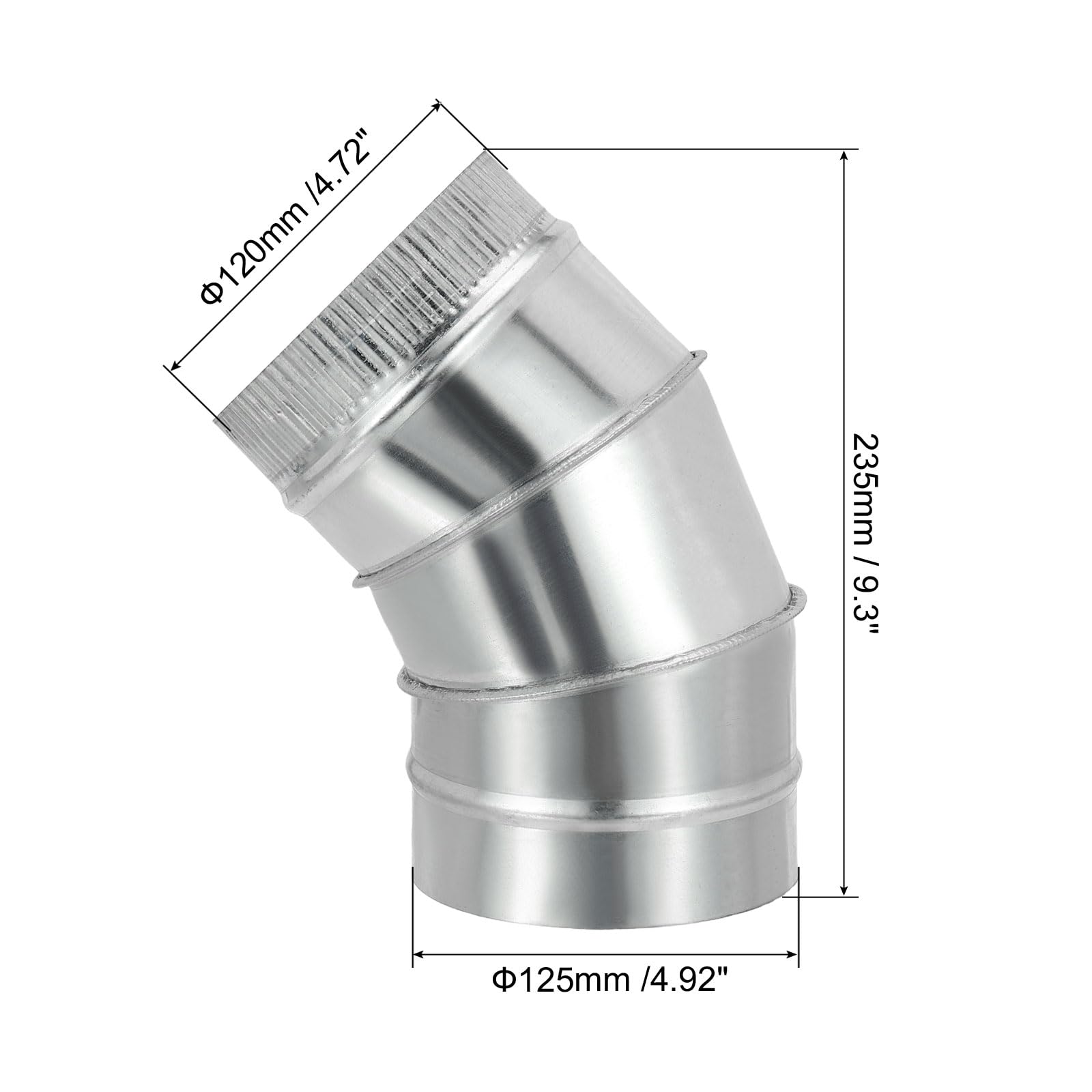 PATIKIL 45 Grad Bogen Winkel, Ø 125mm Verstellbarer Schornstein Winkel aus verzinktem, Rohrverbinder für Rund Lüftungsrohr HVAC Abluft Lueftung
