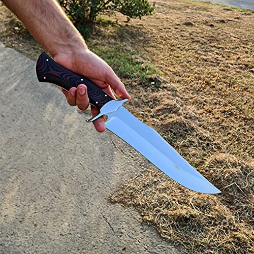 Vetus Tiger Bowie Knife| Custom Handmade Survival Knife| 12C27 Stainless Steel Hunting Knife Full Tang Fixed Blade Tactical Bowie Knife With Engraved Leather Sheath And Gift Box #TOP6