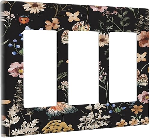 Miniatura 113 de Cubierta de interruptor de luz de palanca doble de 2 cuadras, color rosa, hongos, flores, placa de pared, placa frontal eléctrica, retro, años 70,