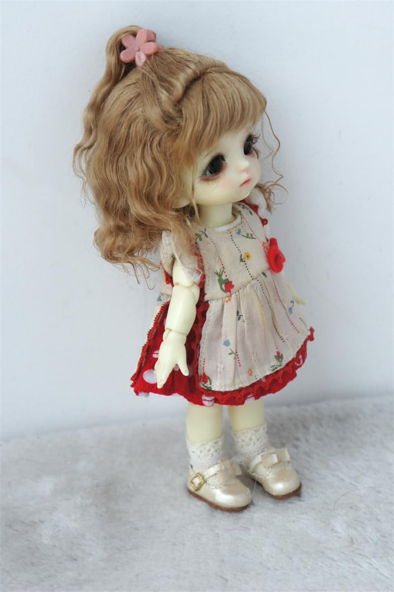 OB11 Mohair BJD Wigs JD745 5-6inch 13-15cm High Ponytail Shawl Micro-Curly Lovely Doll Wig (Ash Brown)