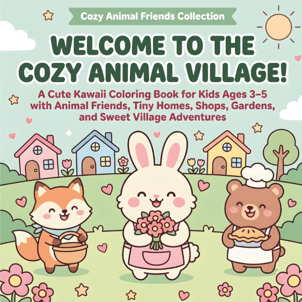 Welcome to the Cozy Animal Village!: A Cute Kawaii Coloring Book for Kids Ages 3–5 with Animal Friends, Tiny Homes, Shops, Gardens, and Sweet Village Adventures (Cozy Animal Friends Coloring Books)
