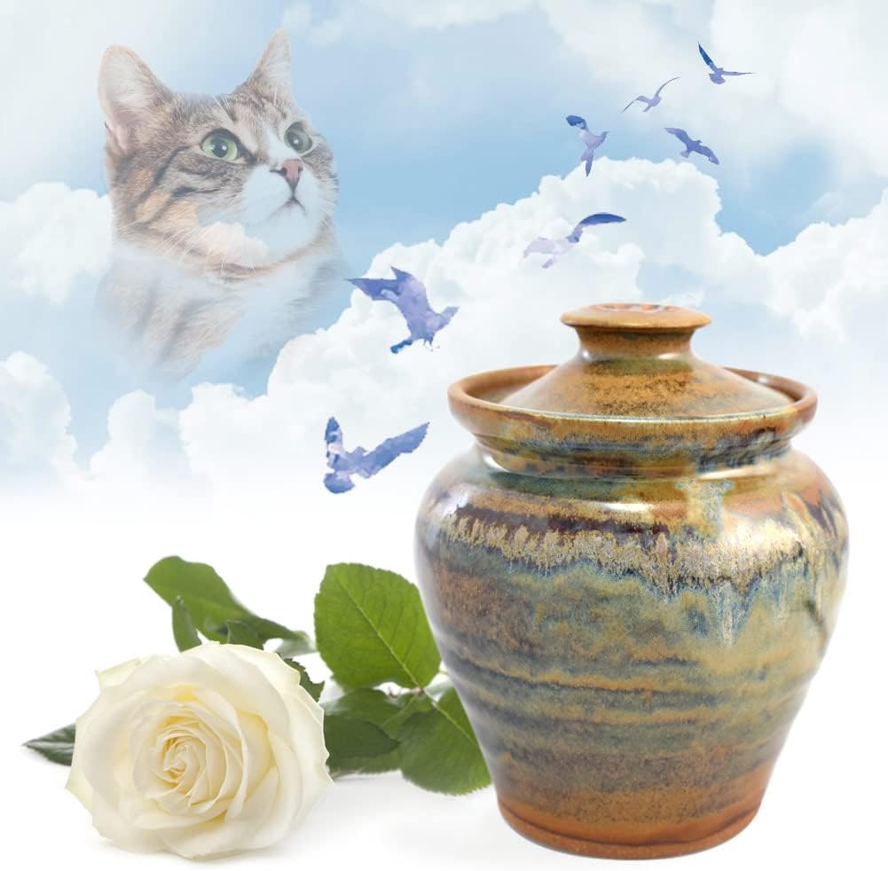 American Made Stoneware Pottery Cremation Urn for Cats and Small Dogs - 46 Cubic inch (Tuscan Farmhouse Glaze)