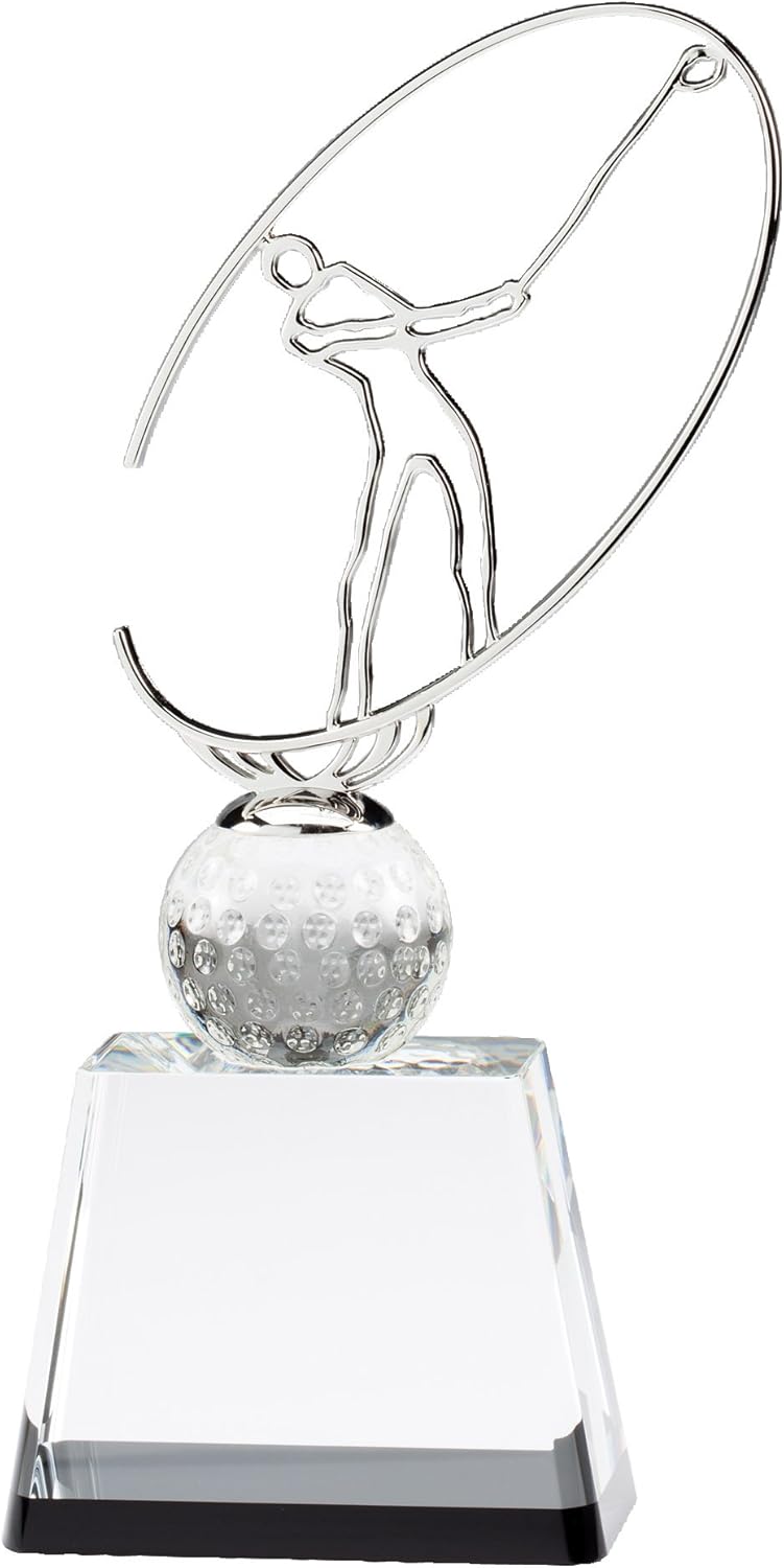 SHOP AWARDS AND GIFTS Metal and Crystal Golf Trophy Award, Golfer Figure Sports Tournament Prizes,