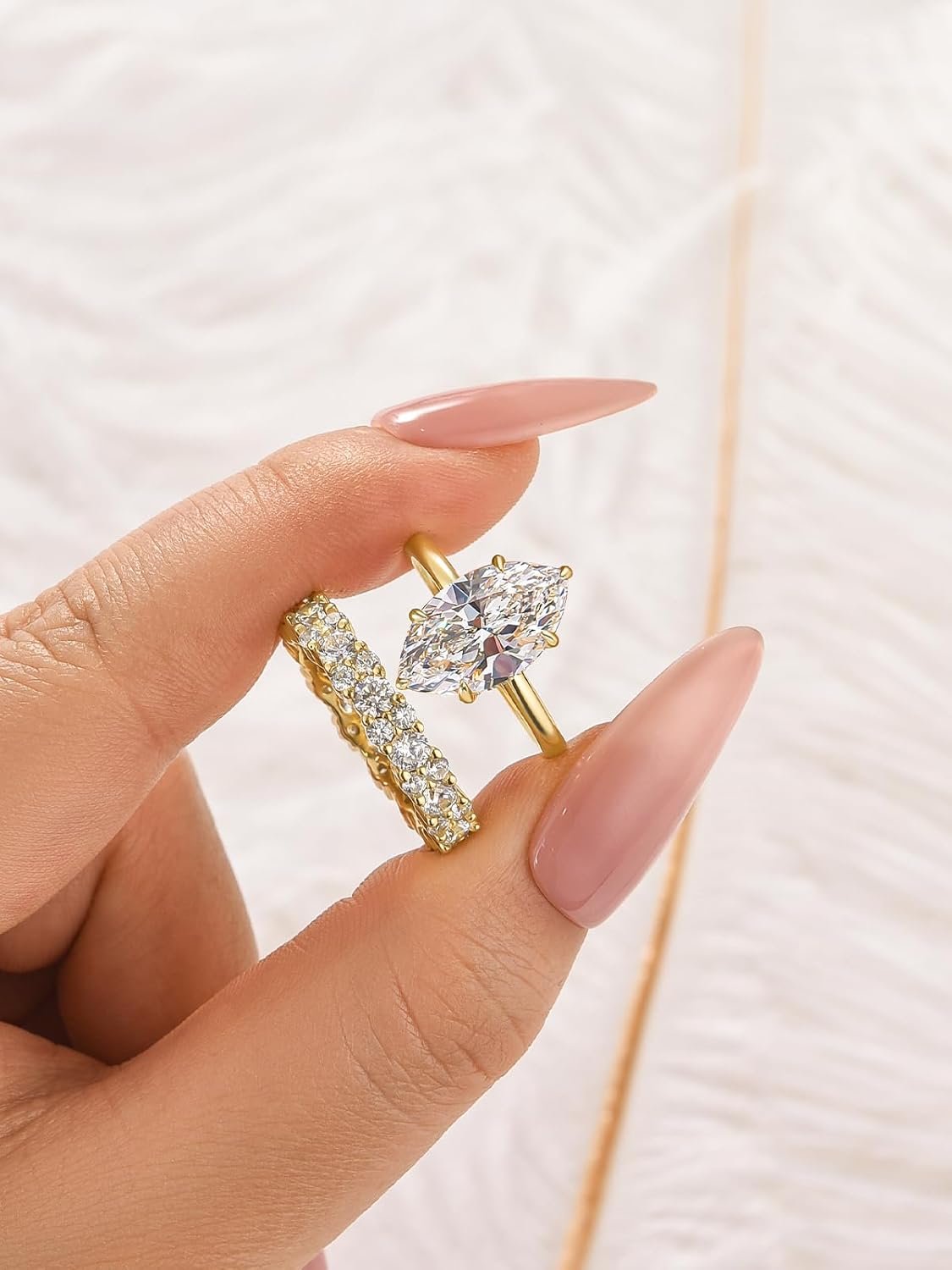 3.5 Carat Solitaire Marquise Cut Wedding Ring Set for Women, 14K Gold Plated Bridal Ring Set, 925 Sterling Silver Promise Cubic Zirconia Anniversary Ring - Image 4