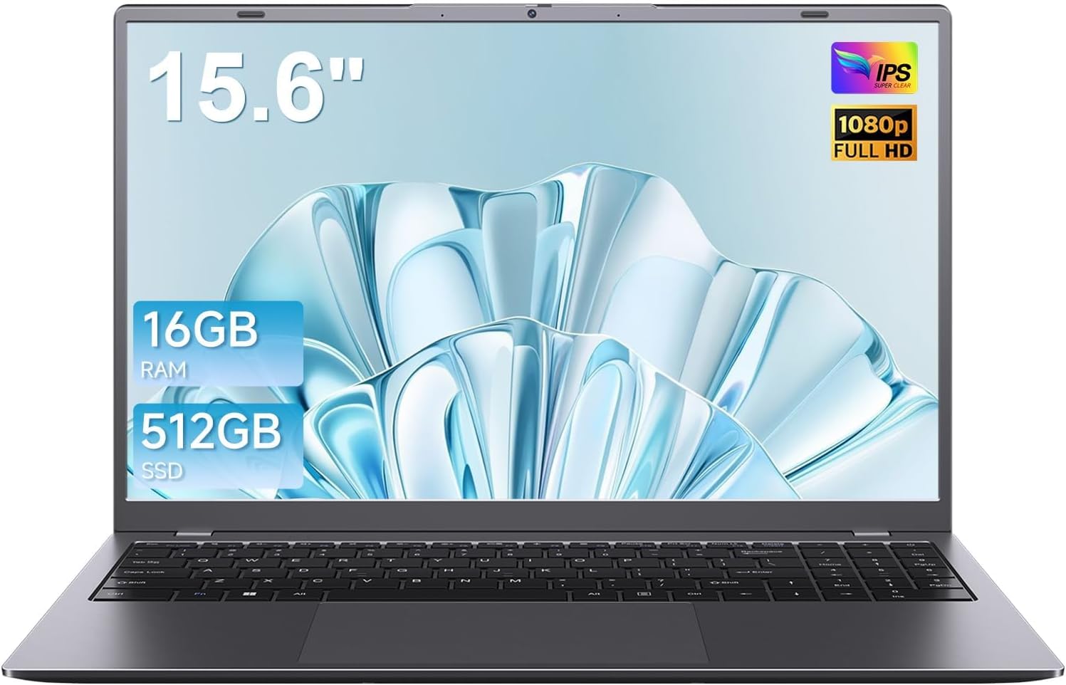15.6 Inch Laptop Computer, 16GB RAM 512GB SSD, Up to 3.4GHz Processor, FHD IPS Display, WiFi 5, Type-C, Slim Portable Laptop for Students, Work & Home Office