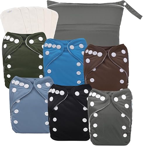 Miniatura 11 de babygoal - Pañales de tela reutilizables, paquete de 6 con 6 piezas de insertos de rayón de bambú y bolsa húmeda, pañal de bolsillo lavable para