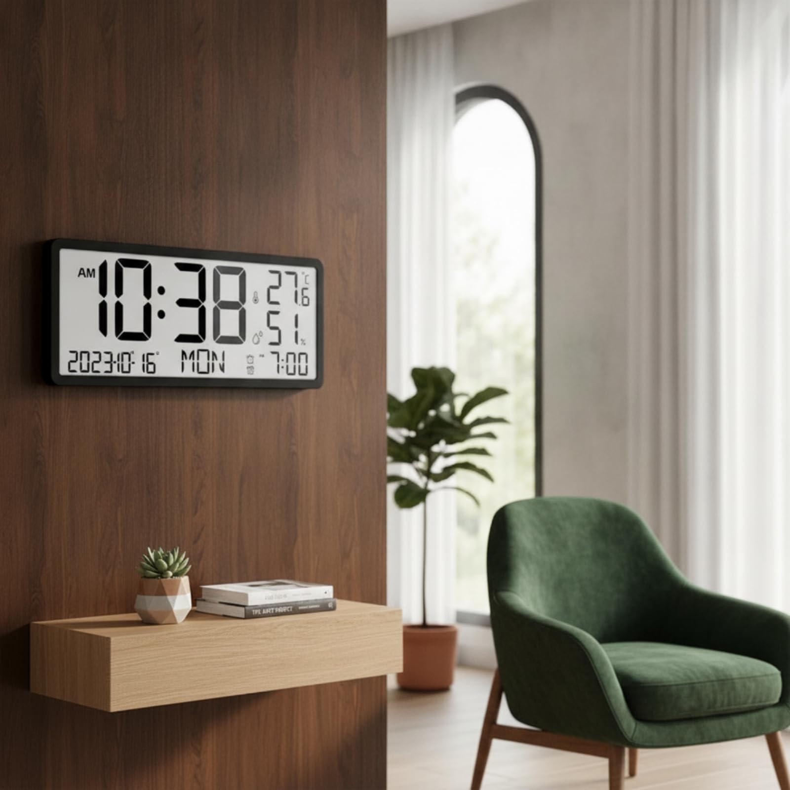 Reloj Pared Digital Fácil Lectura Reloj Digital Pared Multifuncional para Salón, Dormitorio, Negro, 8303Y01 Versión En Inglés