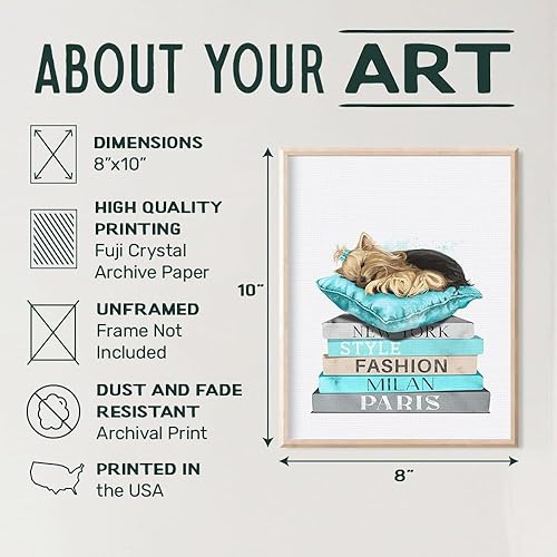 Miniatura 3 de Yorkshire Terrier, Yorkie Glam Decor for Women, Girls Room, Teens Bedroom - High Fashion Design Wall Art - Light Blue Room Decoration - Luxury