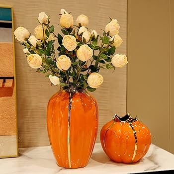オレンジ かぼちゃ型 花瓶 陶器製 . 新しいコレクション Amazon.co.jp: センターピース用セラミック花瓶、カボチャ型
