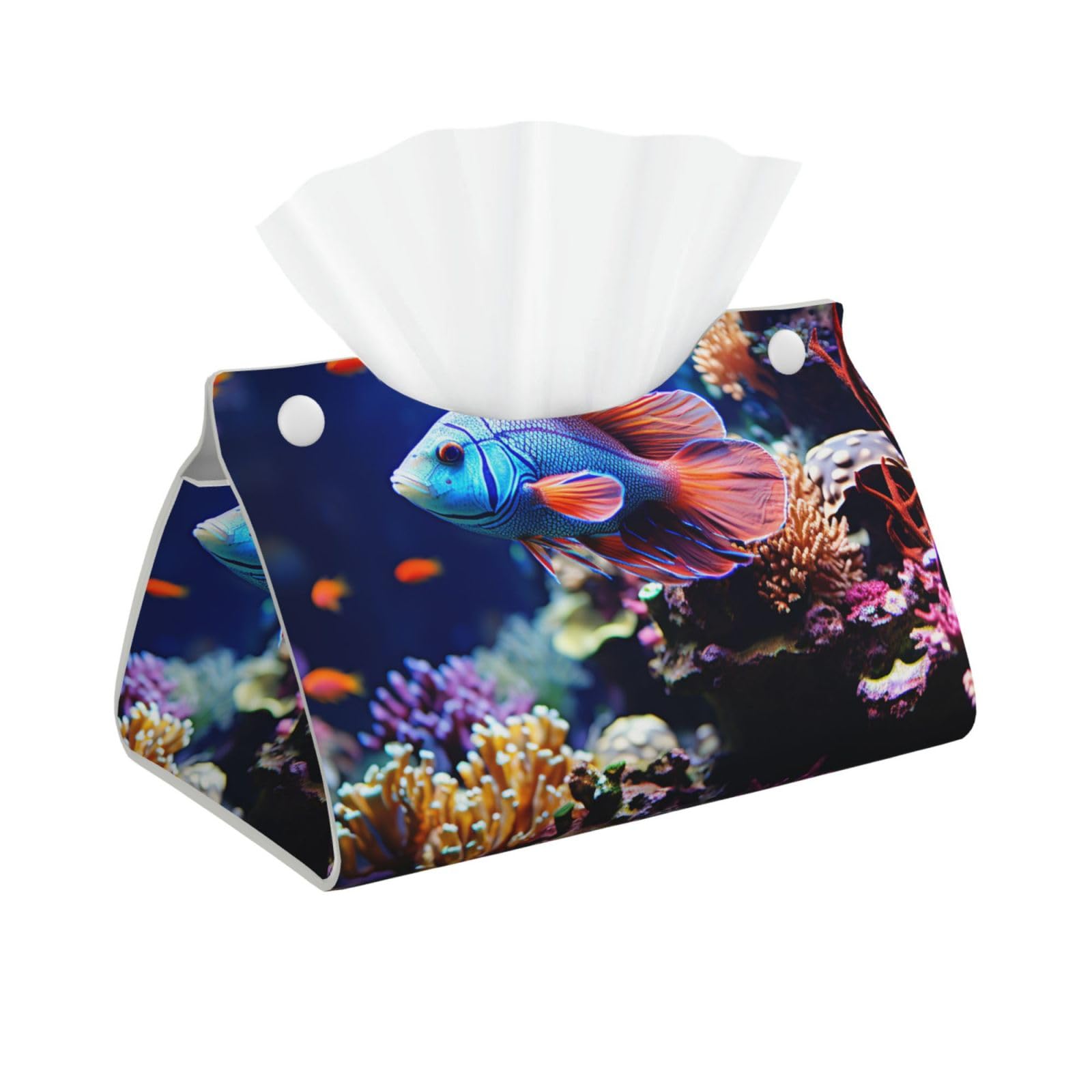 Pu Leather Tissue Box Cover, Coral Reef Fish Aquarium Rectangle Tissue Case Covers Decorative Tissue Box Holder Waterproof Tissue Holder Organizer for Bathroom Home Office