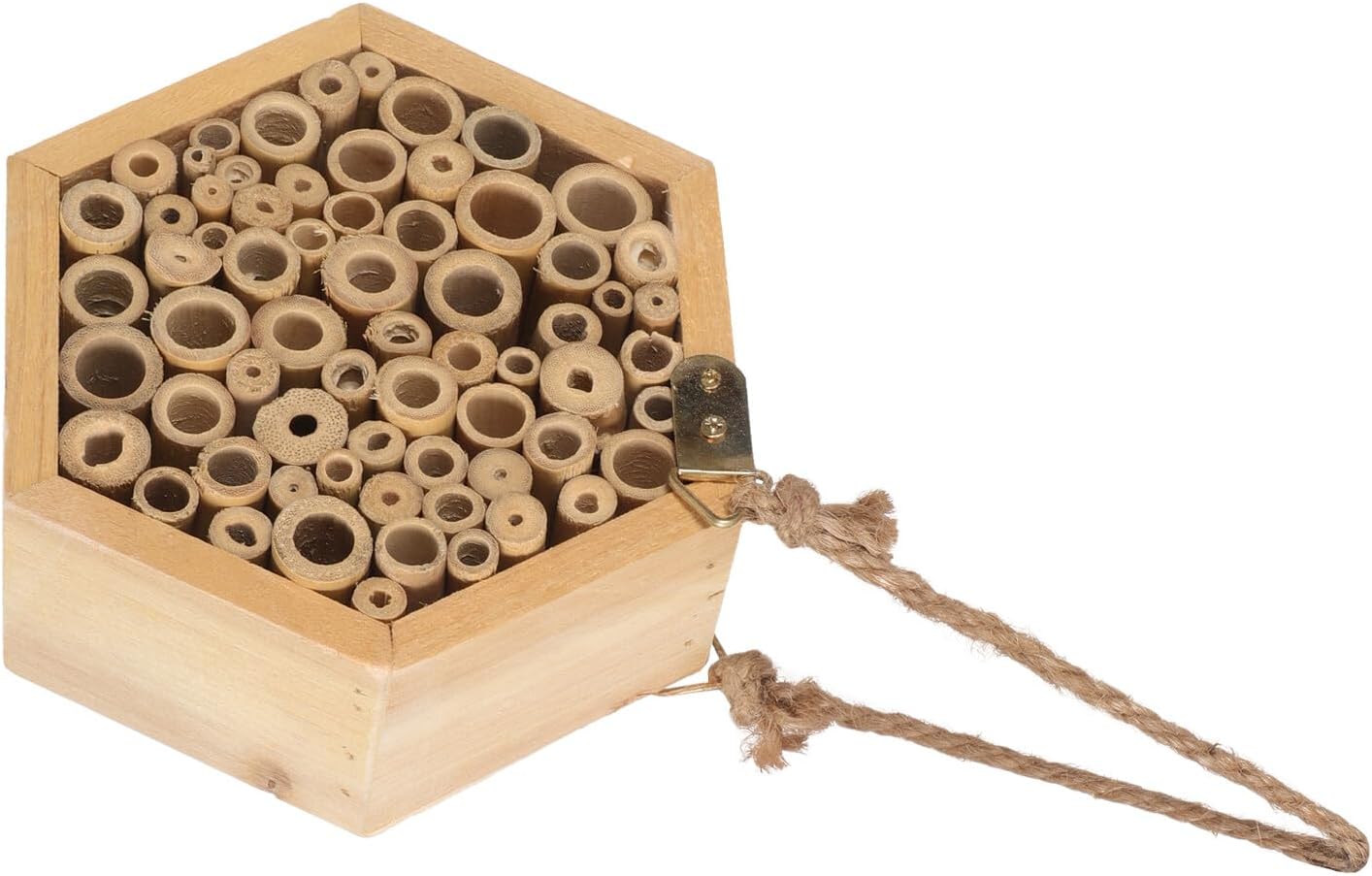 Happyyami Wooden Bee Hotel and Insect House for Outdoor Garden Hanging, Hexagonal Carpenter Bee Nest with Natural Wood, Suitable for Pollinators and Beneficial Insects