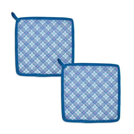 Indigifts Oven Microwave Pot Holders Set of 2| 8 x 8 Inch Yellow & Green for Cooking & Baking - Heat Resistant| Thick & Safe| Protection of Hands from Hot Utensils| (Teal)