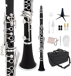 Beginner Clarinet Bb key for Students and Adults Ebonite Wood Nickel Plated Keys with 2 Barrels,Reeds and Accessories(Bb key-clarinet)
