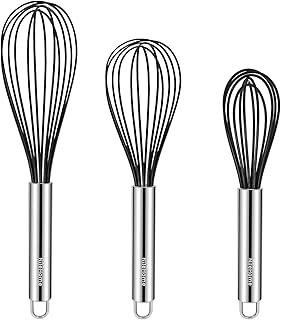 NileHome Whisk Commercial Whisks Stainless Steel & Silicone Non-Stick Coated Small Whisk Set 8" 10" 12" Kitchen Wisk Wire ...