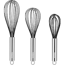 NileHome Professional Whisk Stainless Steel & Silicone Non-Stick Coating Small Whisk Set 8" 10" 12" Kitchen Cooking Wire Whisk 3 Pack Black