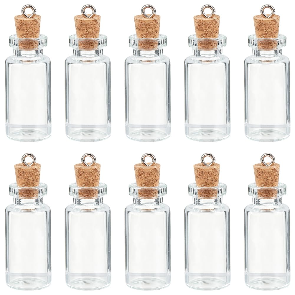 SUNNYCLUE 1 Box 10Pcs Glass Bottles Charms Clear Bottle Charm Bulk 3ml Empty Tiny Vials Small Wishing Jars Pendants with Cork Stopper Metal Loop for Jewellery Making Necklace DIY Crafts Accessories