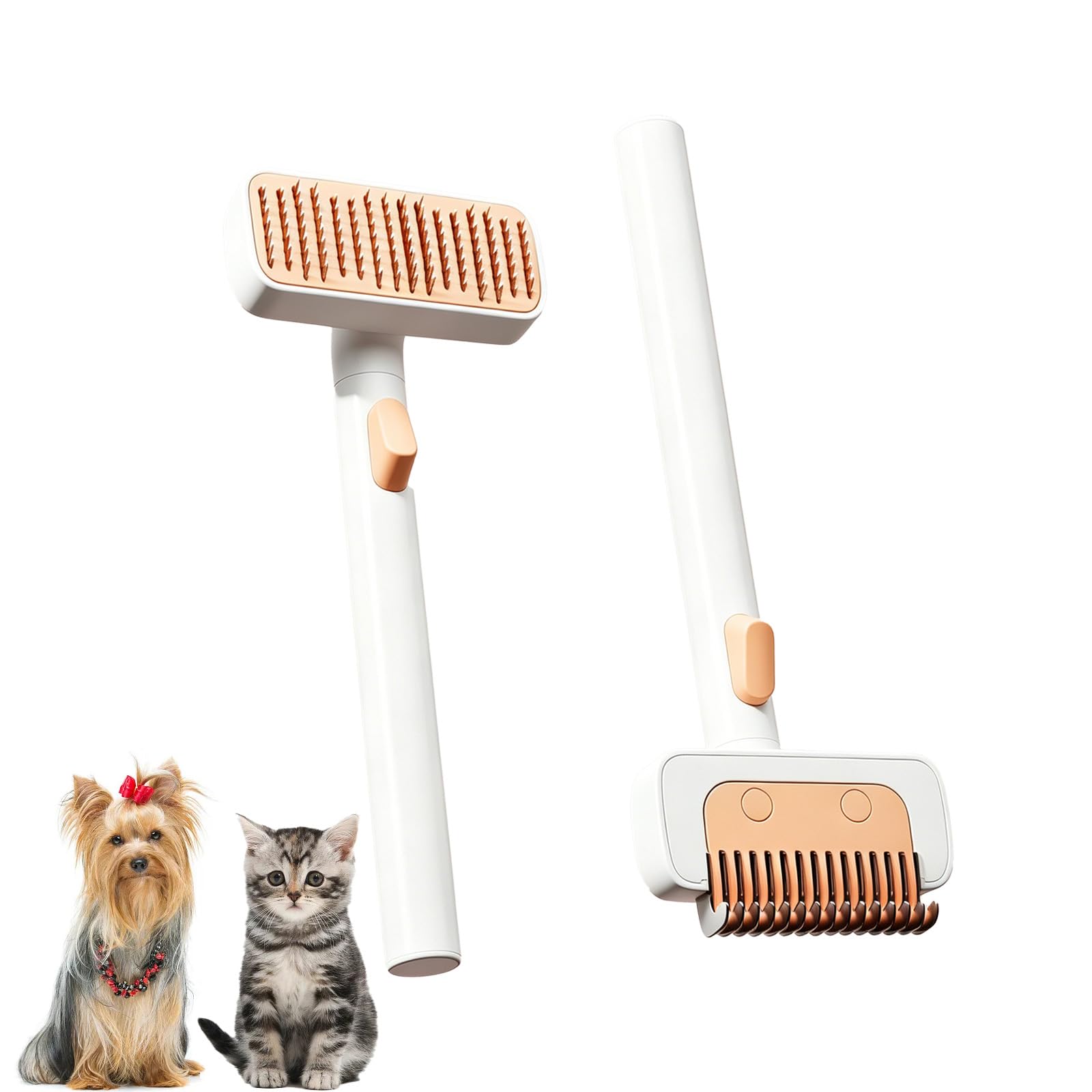 Marchul Pet Facial Grooming Brush Kit, Self-Cleaning Slicker & Dematting Comb Set, Gentle Small Area Fur Remover for Cat Dog Face Eyes Mouth Matted Hair, One Button Hair Release