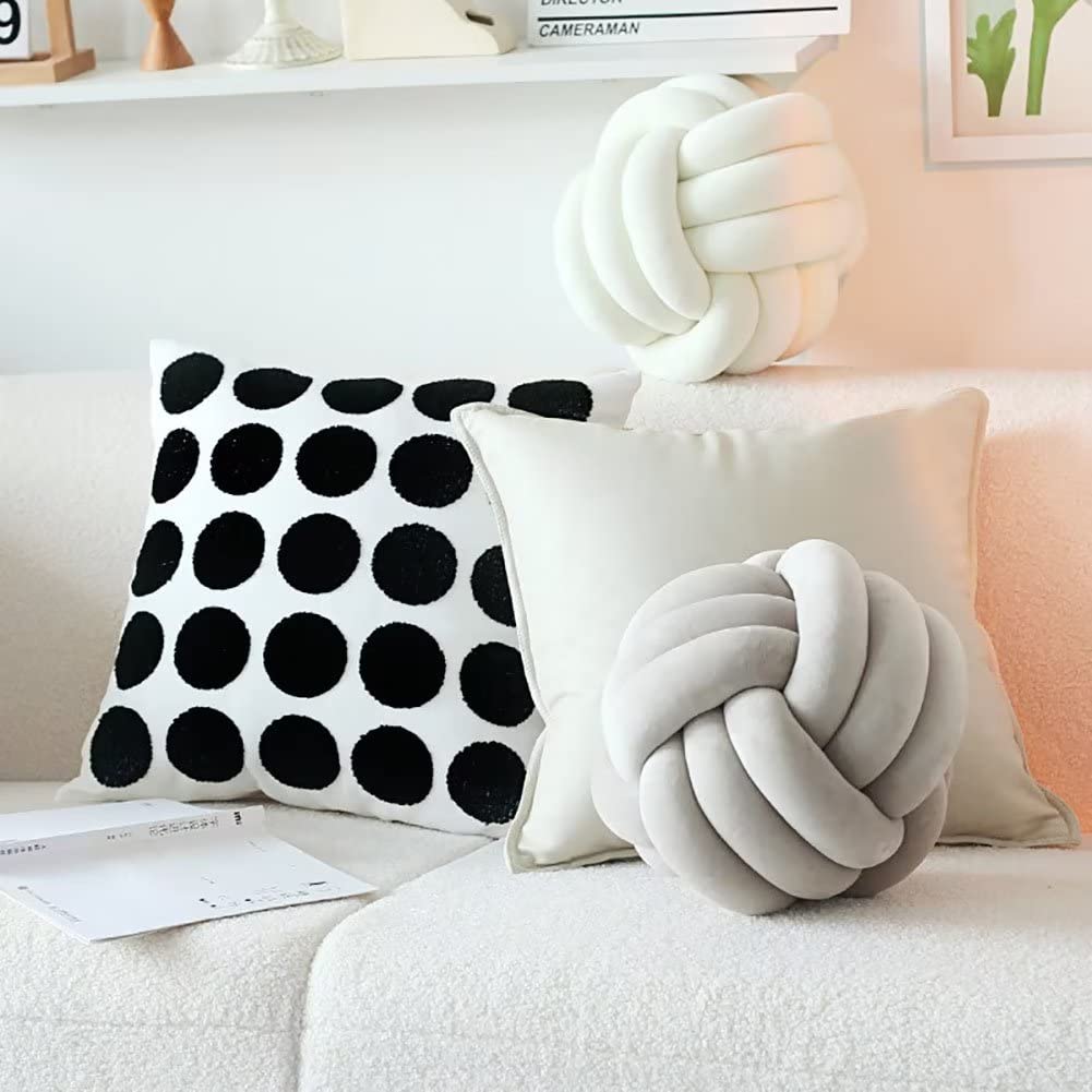 Uvvyui Cuscino Rotondo Con Nodo In Peluche, 35 Cm, Morbido E Fatto A Mano Per Divano E Letto, Colore Blu Polvere