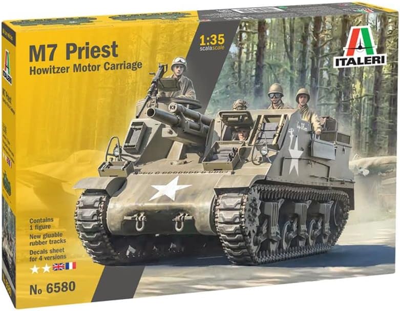 6580S Army 1:35 US M-7 Priest Howitzer Self-Prop, Model Building, Kit, Stand Model Building, Crafts, Hobby, Gluing, Plastic Kit, Navy Green, zzzz-s