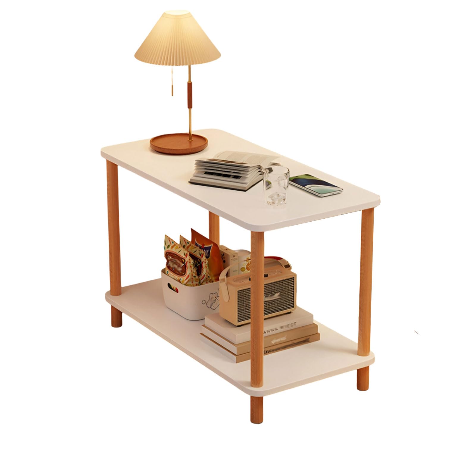 Table de chevet pour petits espaces AIZYR, meuble en bois blanc pour canapé