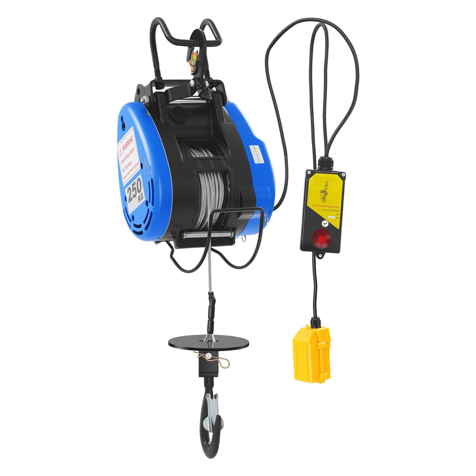 Elektrische Seilwinde 220V 250kg Tragkraft 19m/min Seilzug Motorwinde 1300W Kupfermotor Flaschenzug Hebezug mit Fernbedienung Seilhebezug Kettenzug