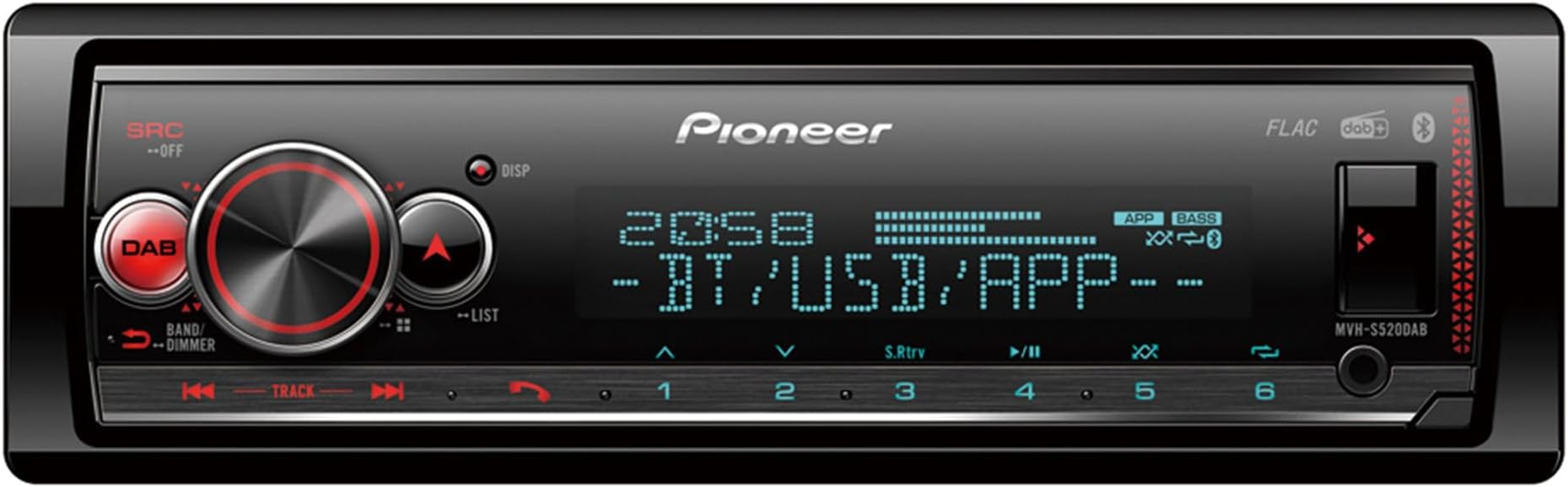 MVH-S520DAB 1DIN Car Radio with RDS and DAB+, RGB Lighting, German Menu Navigation, Bluetooth, USB, iPod/iPhone Direct Control, Hands-Free Kit, Smart Sync