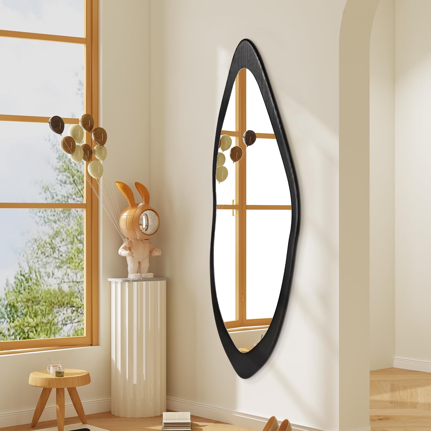 AAZZKANG Specchio da Parete Irregolare a Figura Intera Grande con Cornice in Legno 120x40cm Nero Asimmetrico a Figura Intera per Camera da Letto Soggiorno Ingresso