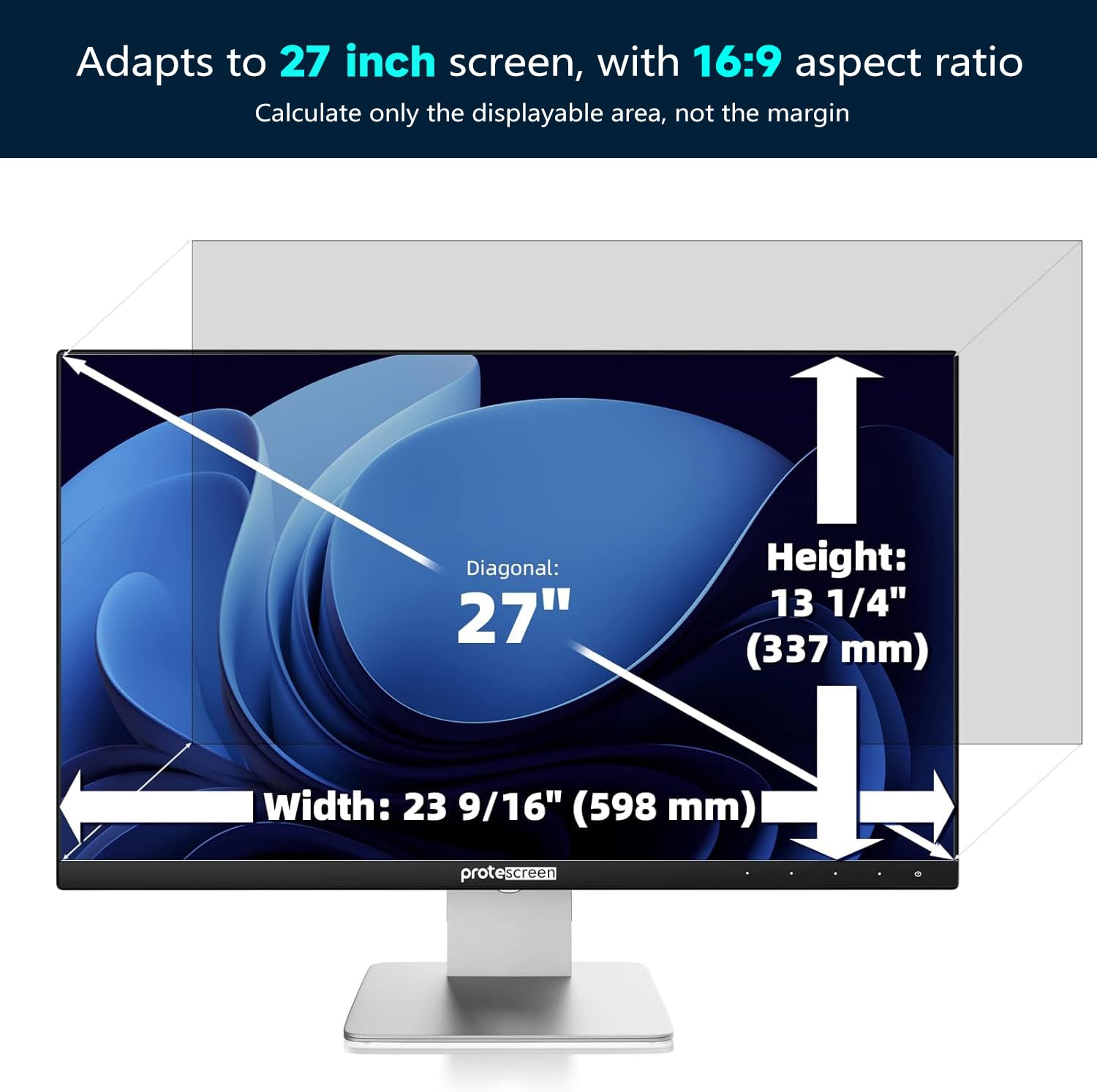 Protescreen 27 Pulgadas Filtro de Privacidad,Película Desmontable Protector de Pantalla,Anti-Luz Azul Antiespía Revestimiento Anti-Reflectante Película para PC&Monitor 27" 16:9 Widescreen Computer